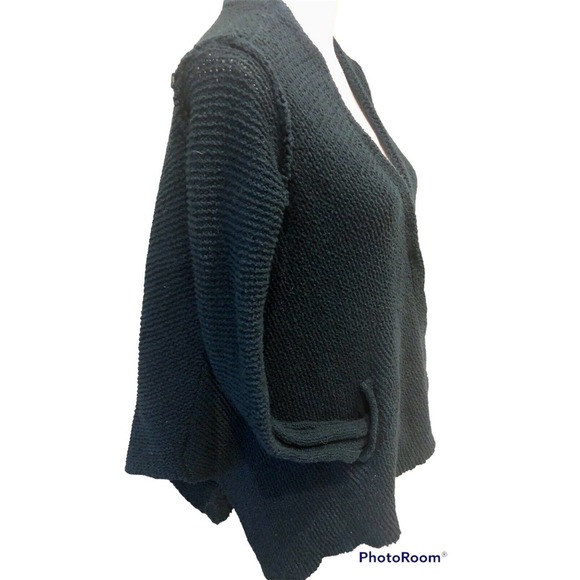 Free People Women Size XS Hi-Low Cardigan Sweater Oversized Teal Open Weave Snap - Picture 3 of 5